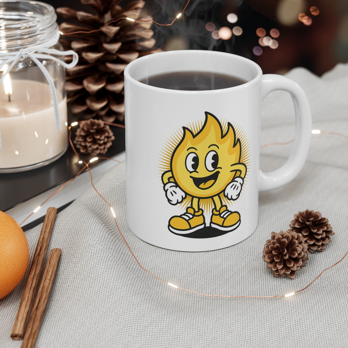 Tasse Flamme Jaune Drôle – Mug Cartoon Solaire Énergique – Cadeau Positif Pop Design 325ml