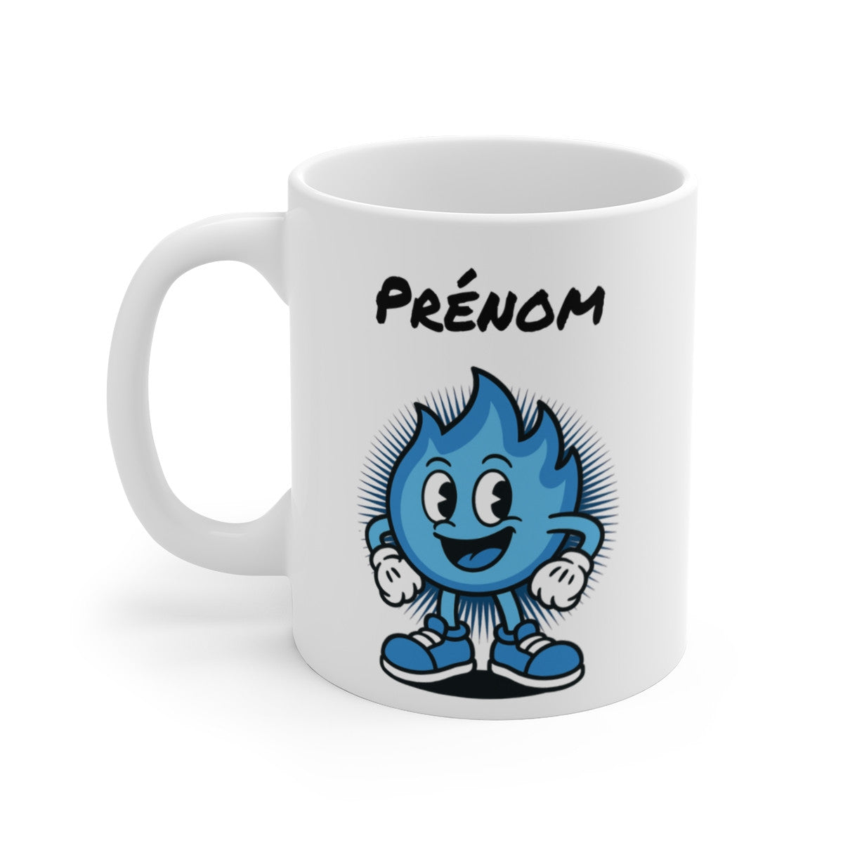 Tasse Personnalisable Flamme Bleue – Mug Cartoon avec Prénom – Cadeau Original Fun Céramique 325ml