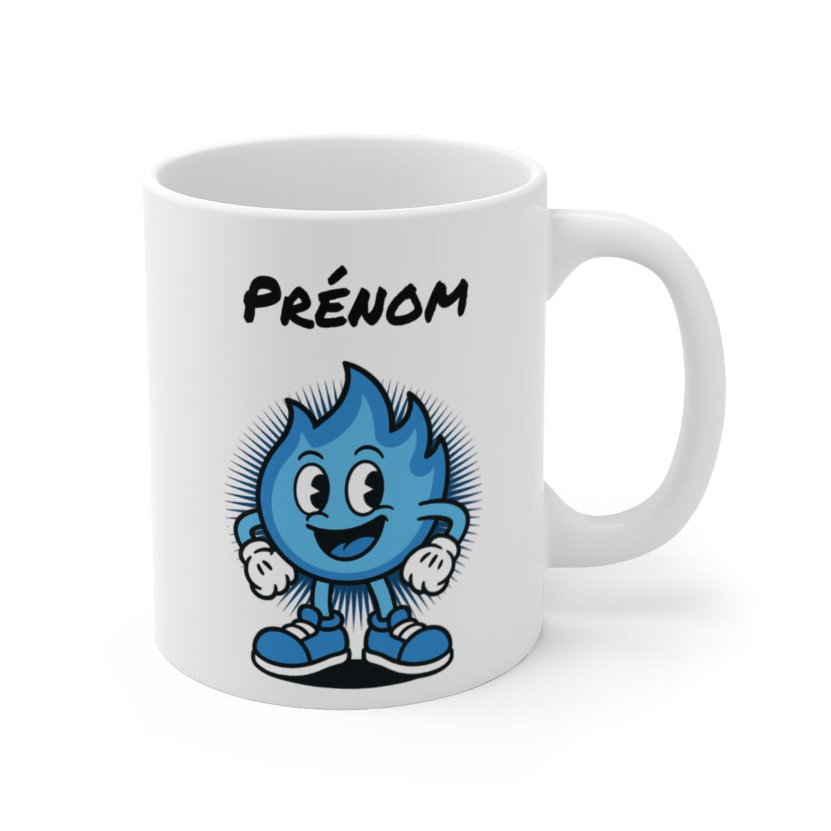 Tasse Personnalisable Flamme Bleue – Mug Cartoon avec Prénom – Cadeau Original Fun Céramique 325ml
