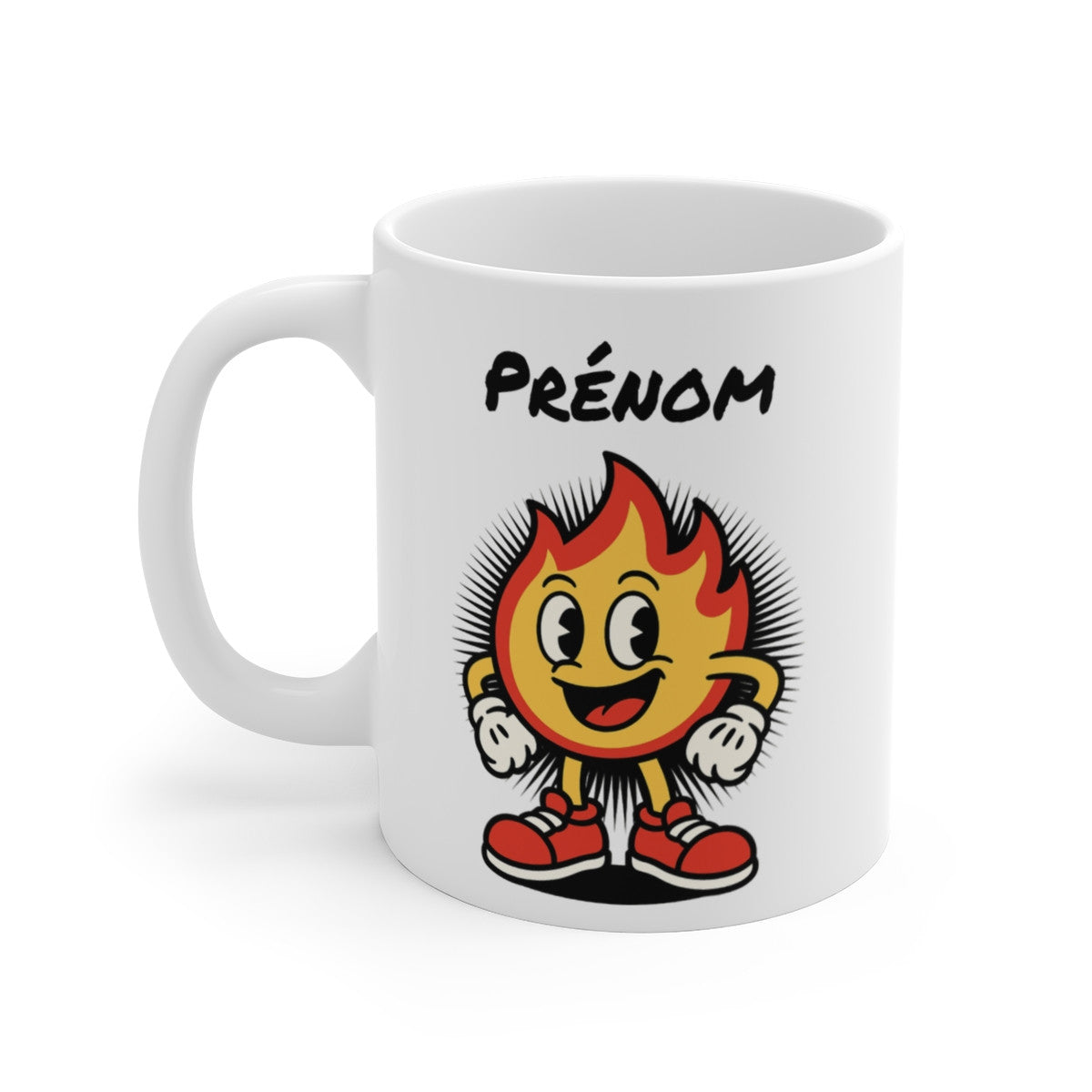 Tasse Personnalisable Flamme Cartoon Rouge – Mug Prénom Style Rétro – Cadeau Fun Céramique 325ml