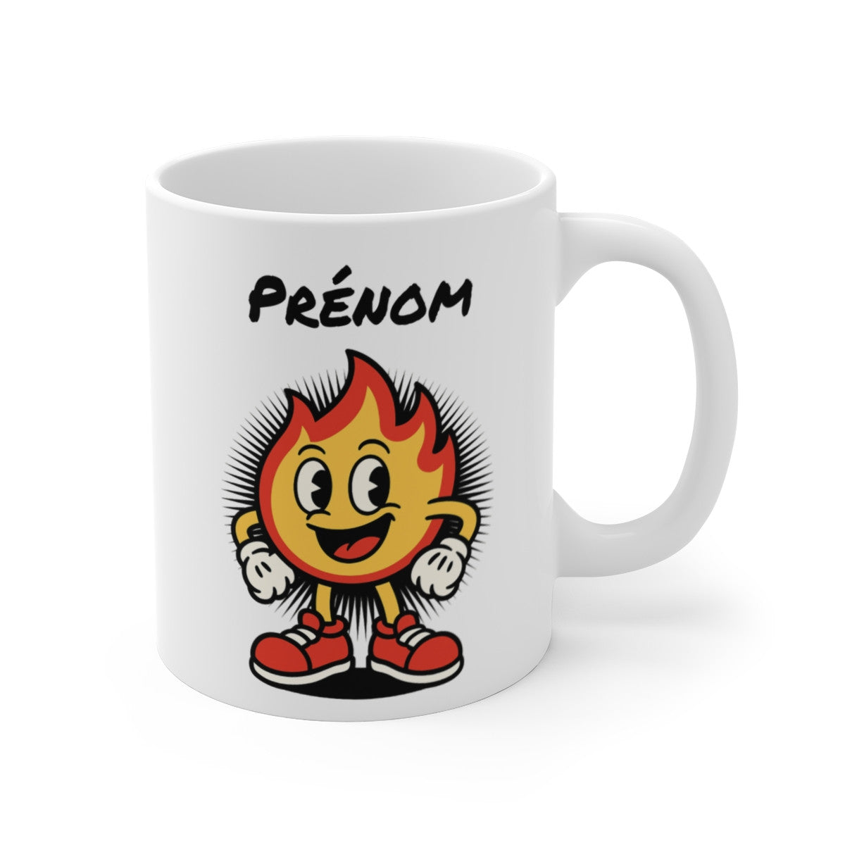 Tasse Personnalisable Flamme Cartoon Rouge – Mug Prénom Style Rétro – Cadeau Fun Céramique 325ml