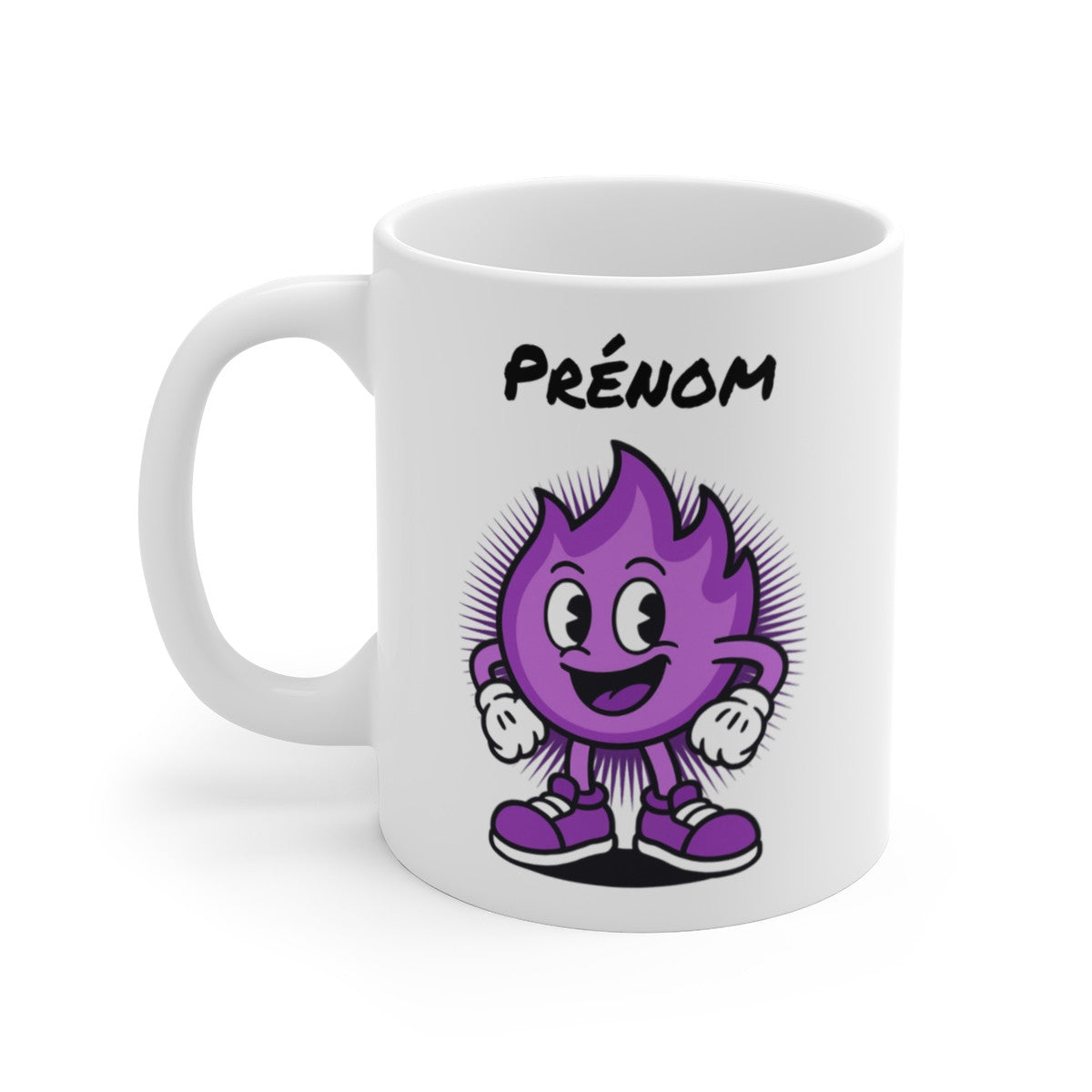 Tasse Personnalisable Flamme Violette – Mug Cartoon avec Prénom – Cadeau Fun Original 325ml