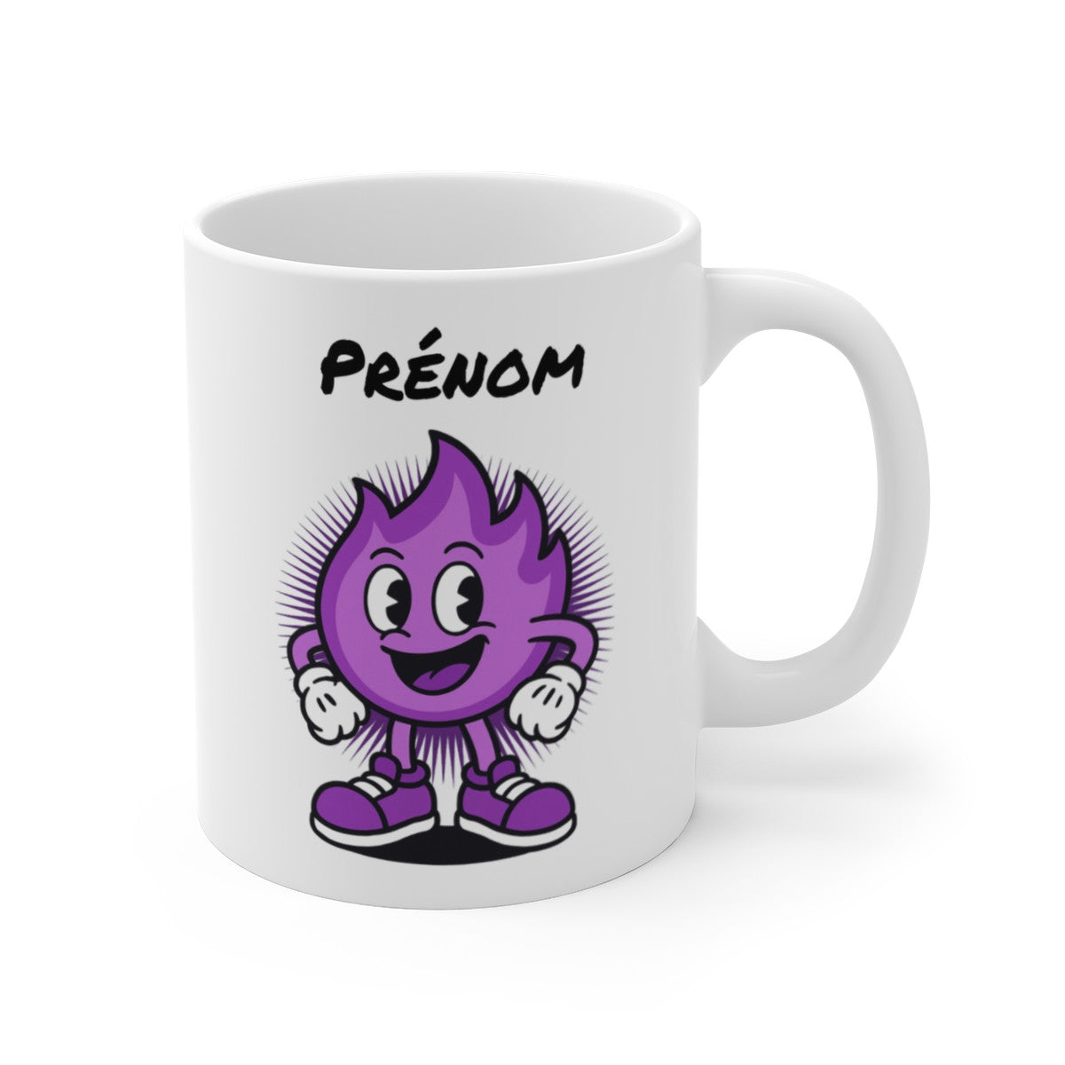 Tasse Personnalisable Flamme Violette – Mug Cartoon avec Prénom – Cadeau Fun Original 325ml