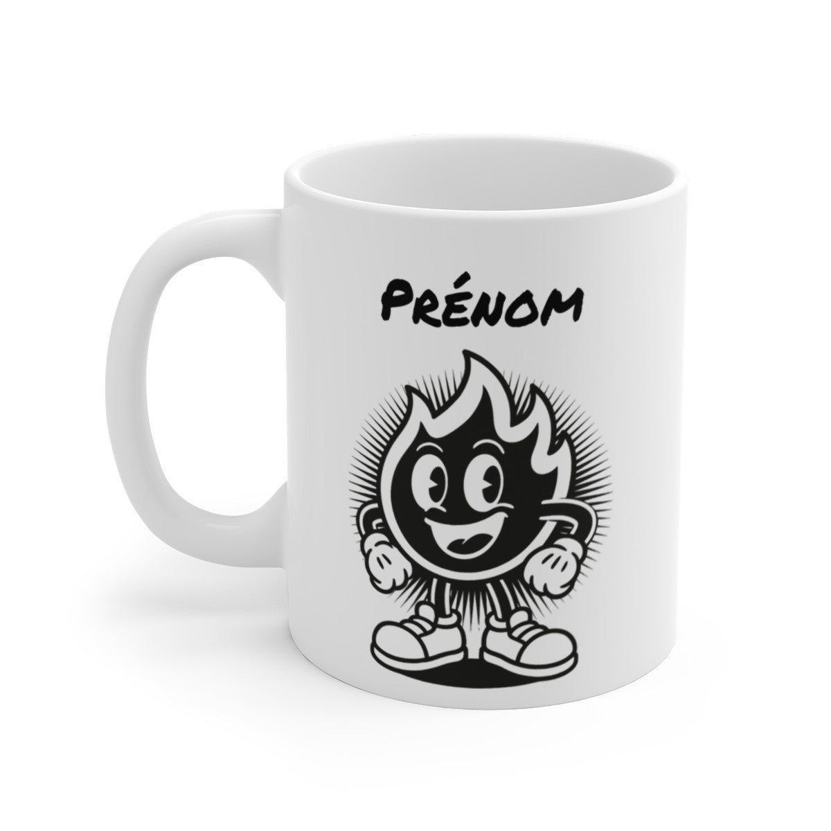 Tasse Personnalisable Flamme Noire – Mug Cartoon avec Prénom – Cadeau Dark Original Céramique 325ml