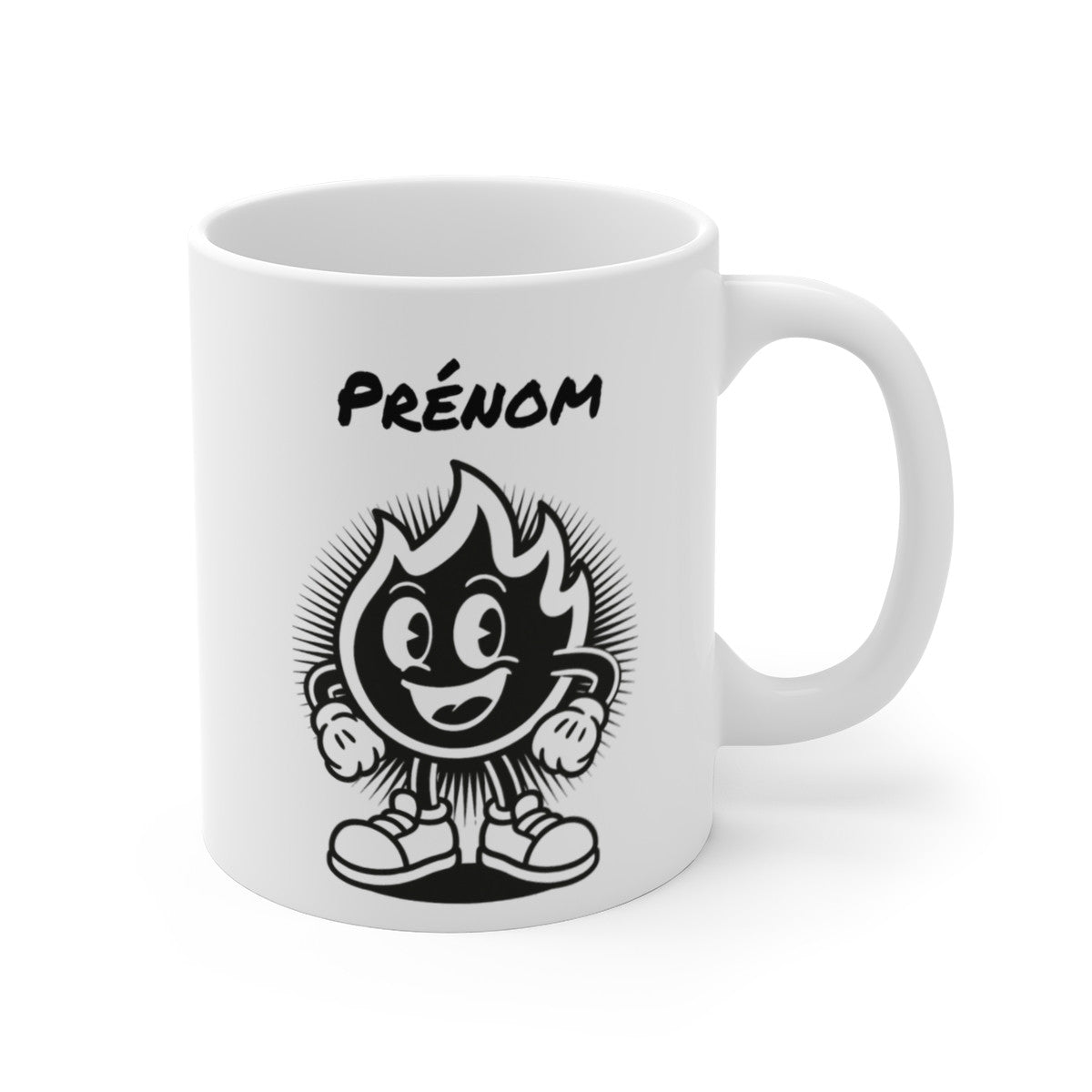 Tasse Personnalisable Flamme Noire – Mug Cartoon avec Prénom – Cadeau Dark Original Céramique 325ml
