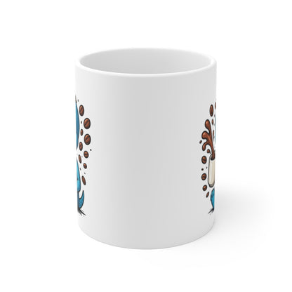 Mug Alien Caféiné – Petit Extraterrestre Rigolo – Design Cartoon avec Tasse et Grains de Café