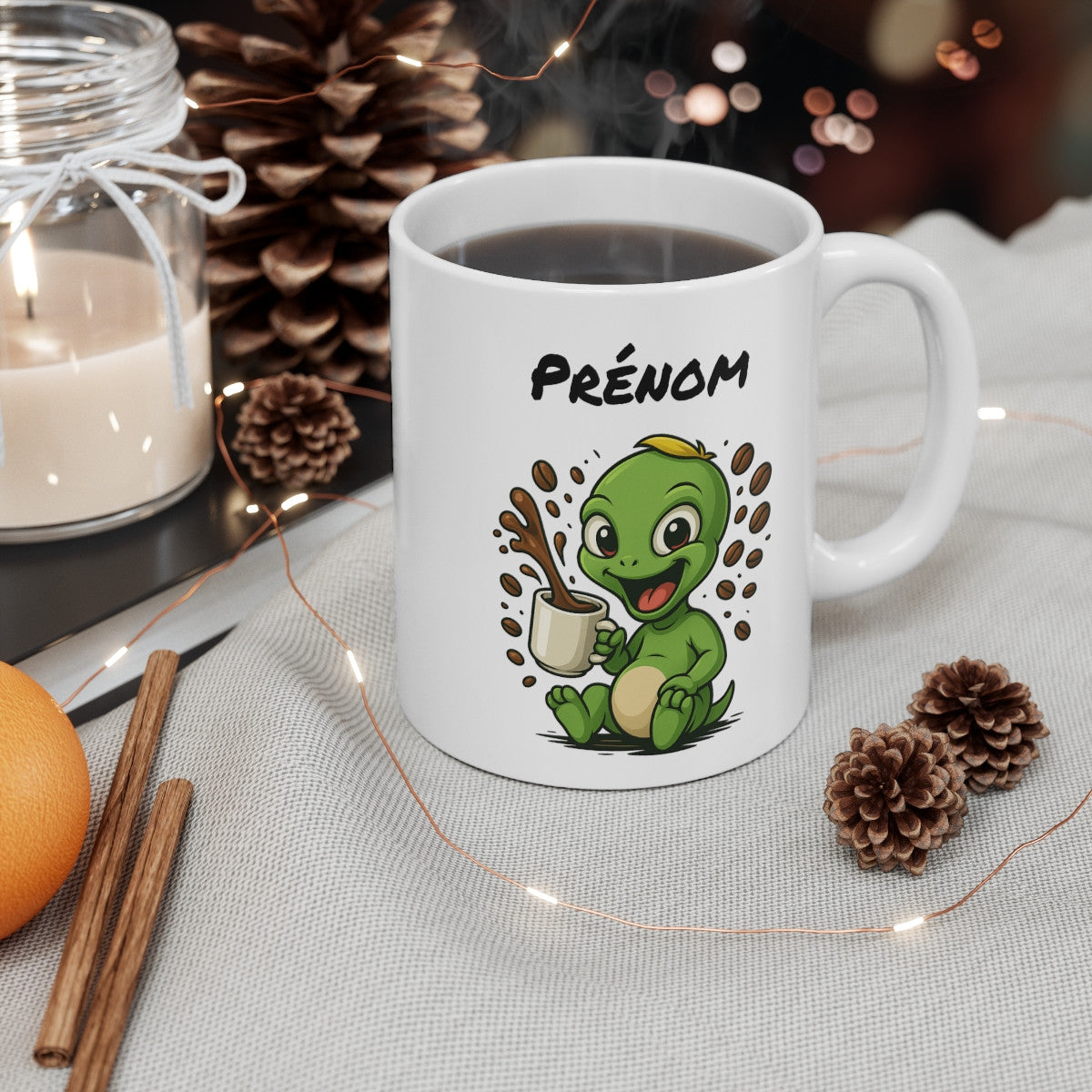 Tasse Personnalisable Alien Vert Café – Mug Extraterrestre avec Prénom – Cadeau Geek Drôle 325ml