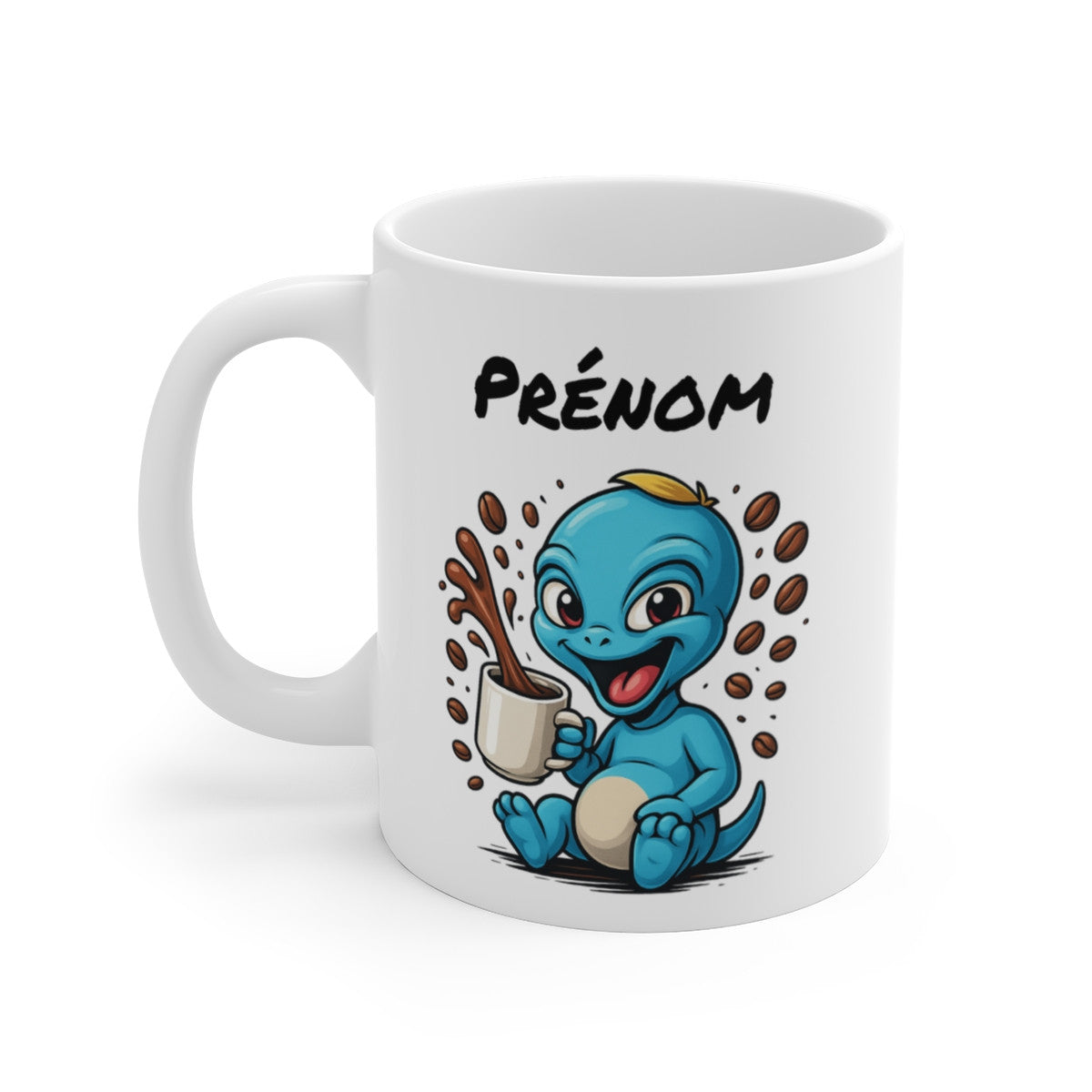 Tasse Personnalisable Alien Bleu Café – Mug Cartoon avec Prénom – Cadeau Fun Geek Céramique 325ml