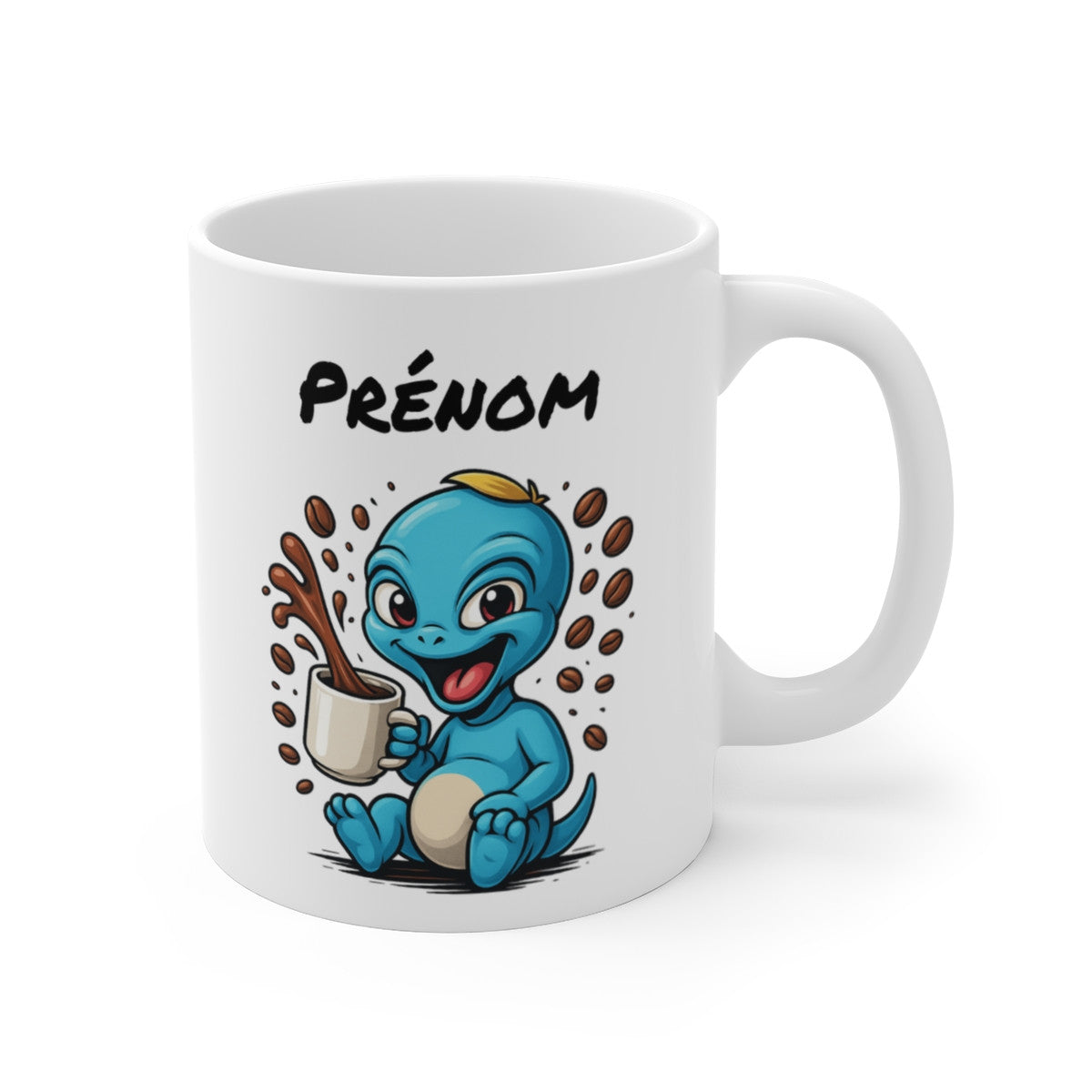 Tasse Personnalisable Alien Bleu Café – Mug Cartoon avec Prénom – Cadeau Fun Geek Céramique 325ml