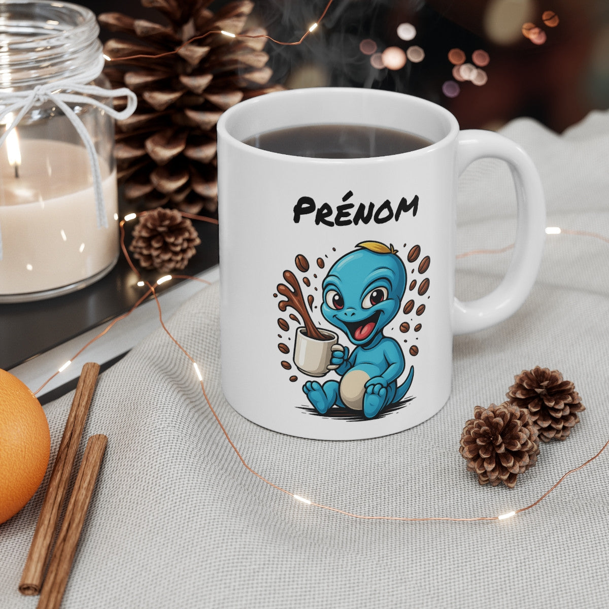 Tasse Personnalisable Alien Bleu Café – Mug Cartoon avec Prénom – Cadeau Fun Geek Céramique 325ml