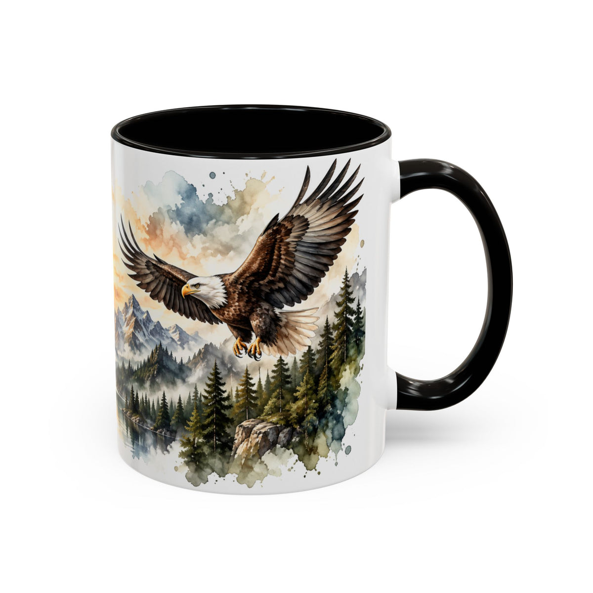 Mug Aigles en Vol au-dessus des Montagnes – Tasse Nature Sauvage Style Aquarelle – Cadeau Original Amoureux des Rapaces et Paysages