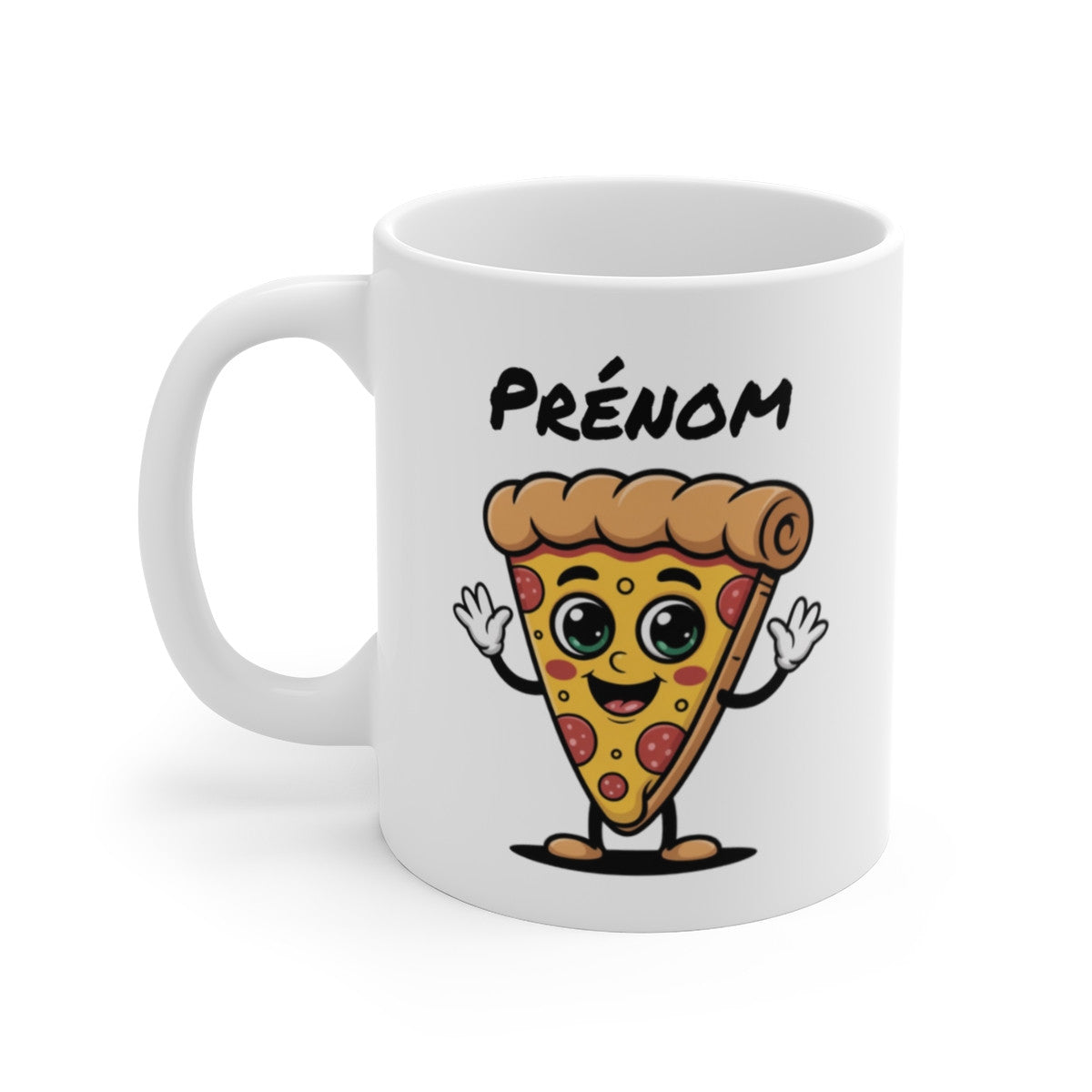 Tasse Personnalisable Pizza Drôle – Mug Cartoon Gourmand avec Prénom – Cadeau Foodie Mignon 325ml