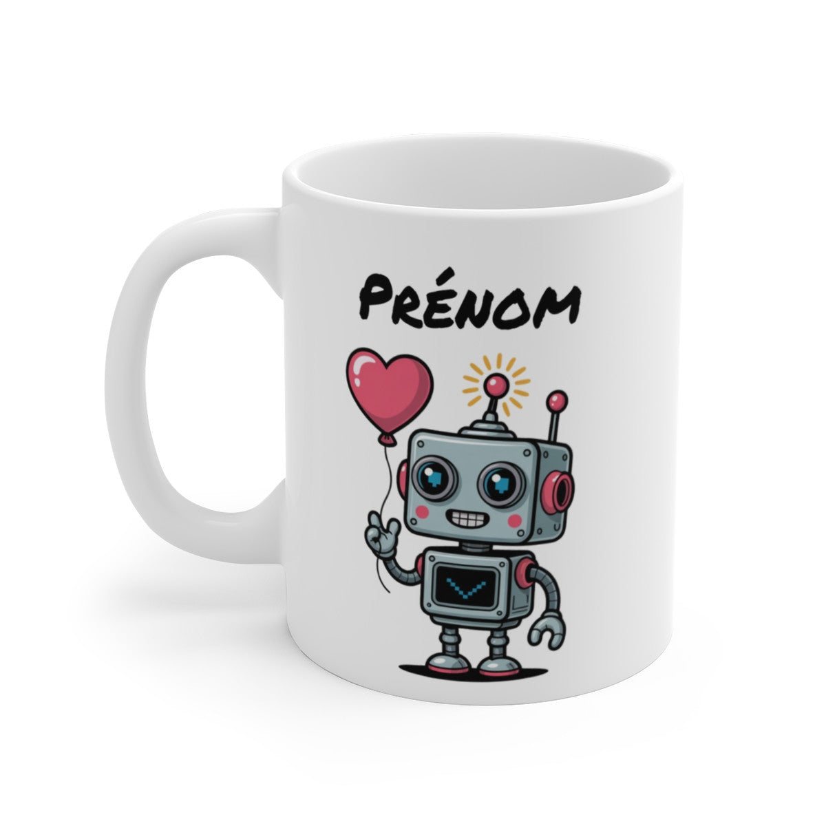 Tasse Personnalisable Robot Cœur – Mug Cartoon Rétro Amour Geek – Cadeau Mignon avec Prénom 325ml