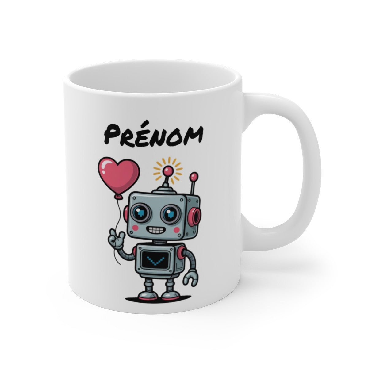 Tasse Personnalisable Robot Cœur – Mug Cartoon Rétro Amour Geek – Cadeau Mignon avec Prénom 325ml
