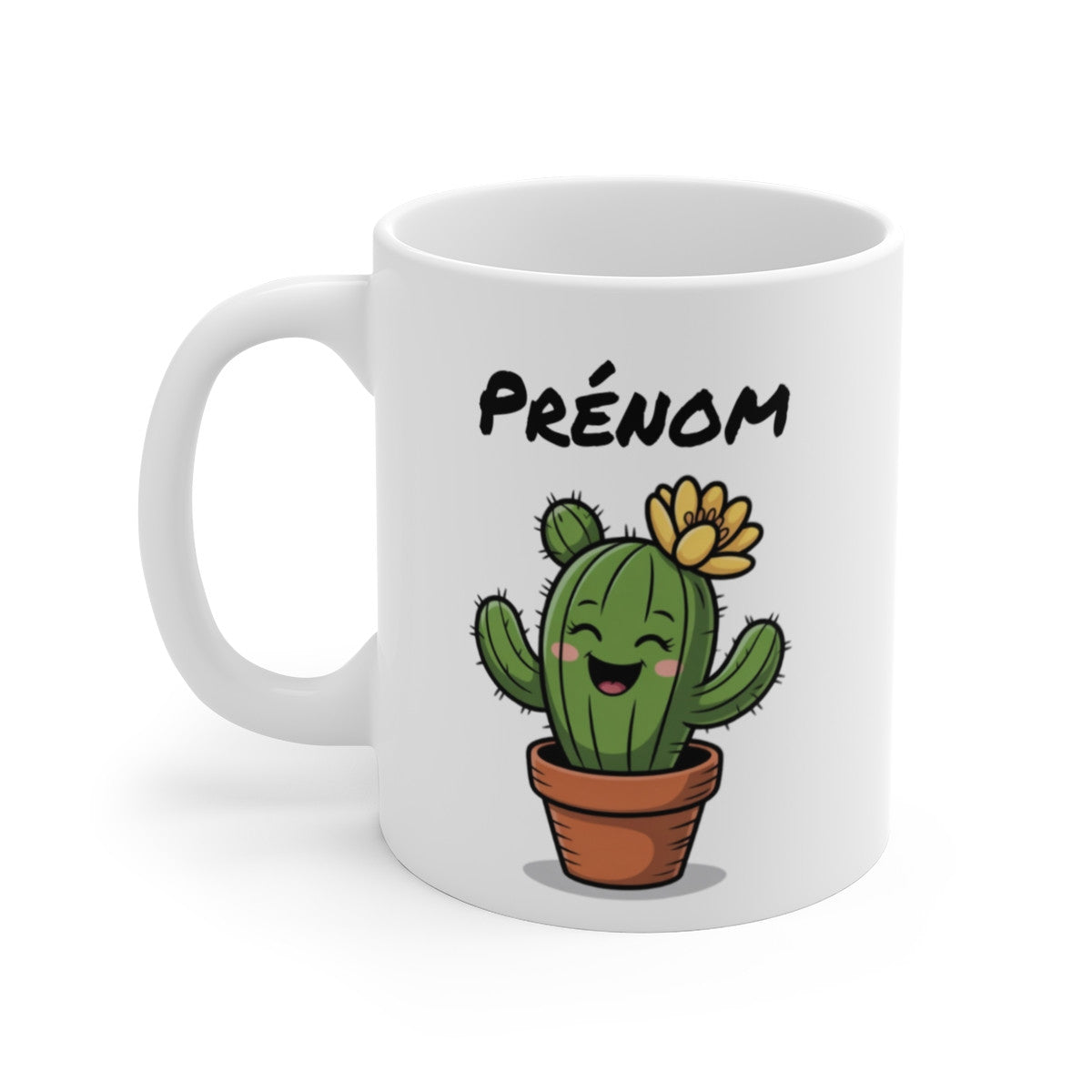Tasse Personnalisable Cactus Sourire – Mug Plante Cartoon avec Prénom – Cadeau Mignon Nature 325ml