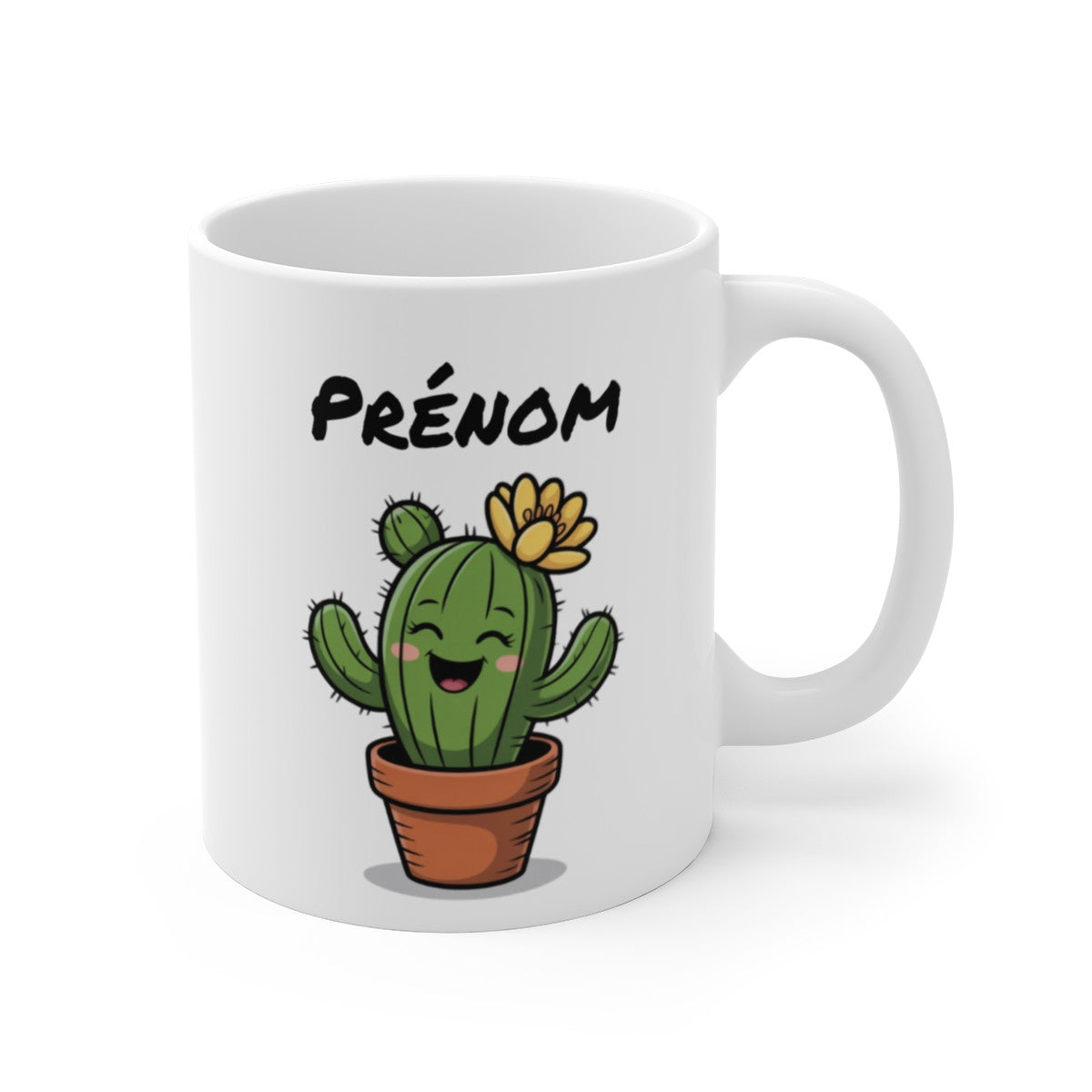 Tasse Personnalisable Cactus Sourire – Mug Plante Cartoon avec Prénom – Cadeau Mignon Nature 325ml