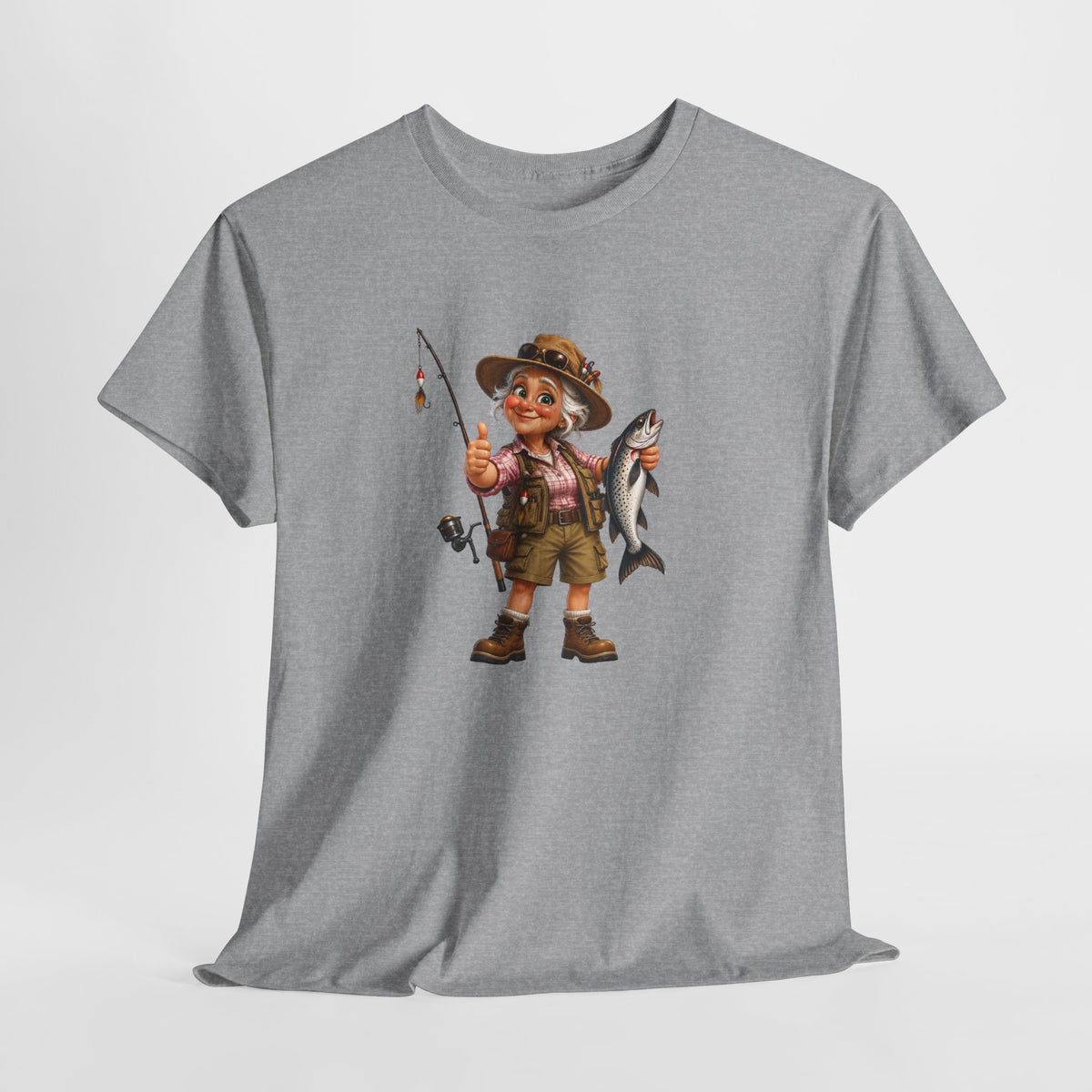 Tee Shirt Pêche Femme – Pêcheuse avec Poisson – T-Shirt Passion Pêche Cadeau Femme