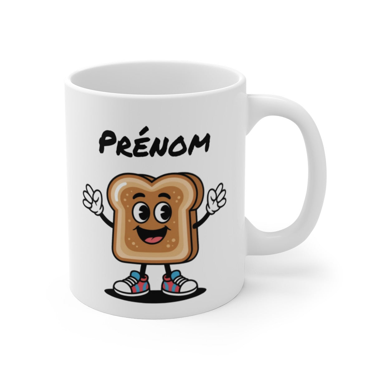 Tasse Personnalisable Pain Marrant – Mug Tartine Cartoon avec Prénom – Cadeau Petit Déjeuner 325ml