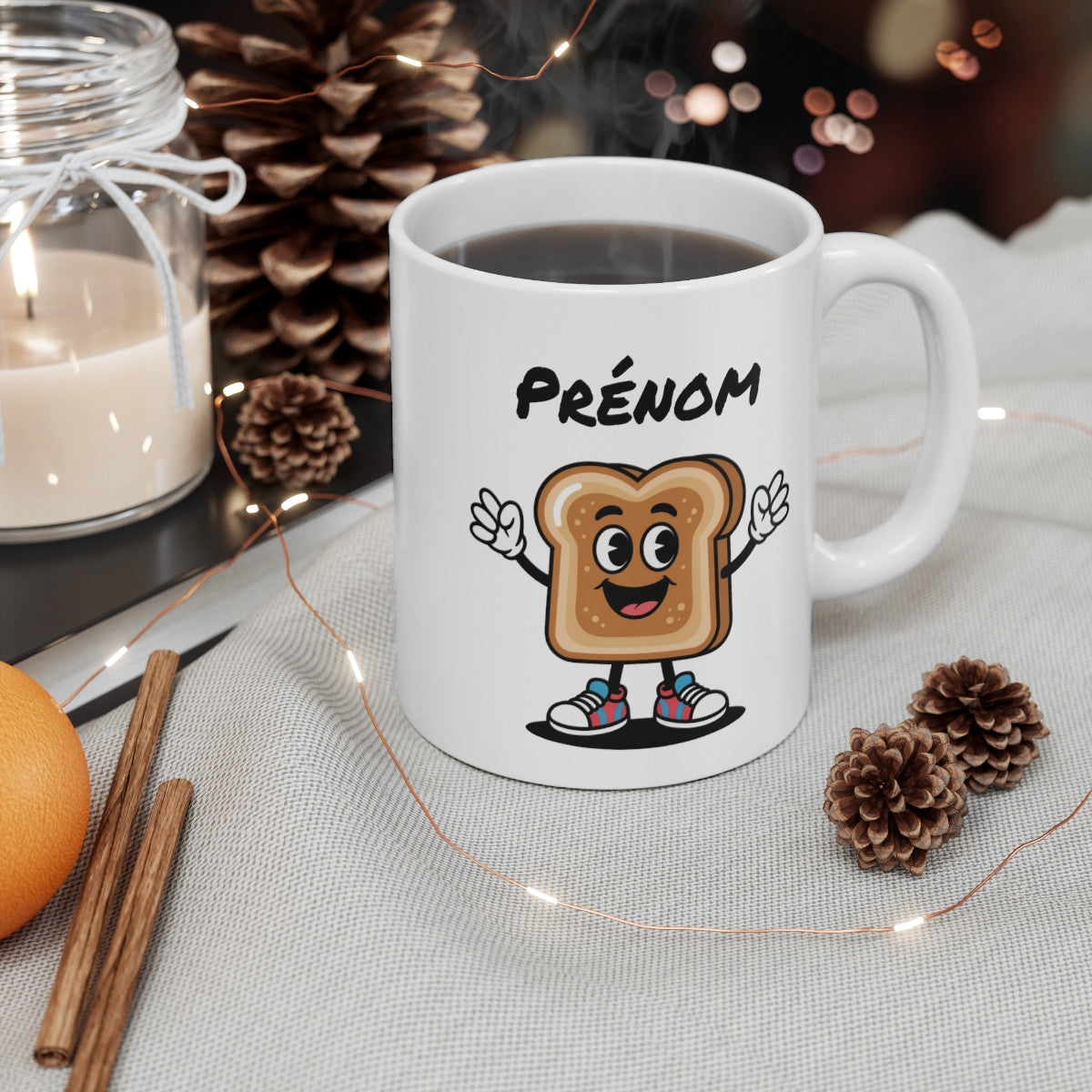 Tasse Personnalisable Pain Marrant – Mug Tartine Cartoon avec Prénom – Cadeau Petit Déjeuner 325ml