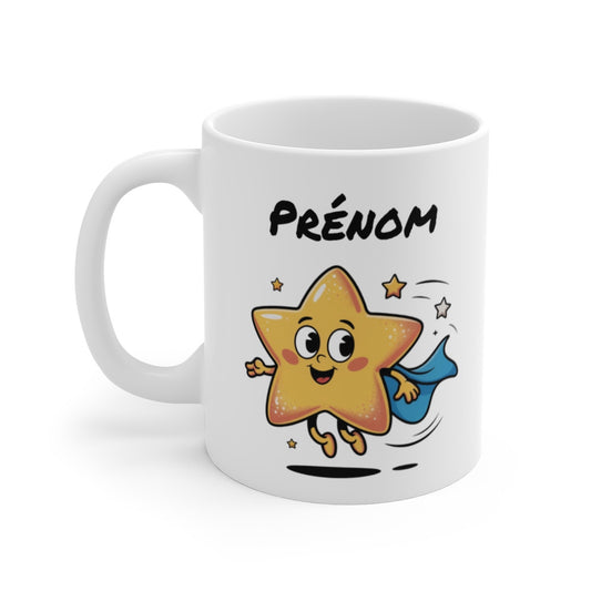 Tasse Personnalisable Étoile Souriante – Mug Super-Héros Cartoon avec Prénom – Cadeau Enfant Mignon 325ml