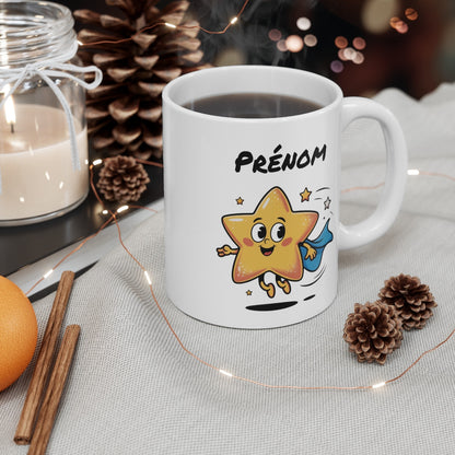 Tasse Personnalisable Étoile Souriante – Mug Super-Héros Cartoon avec Prénom – Cadeau Enfant Mignon 325ml