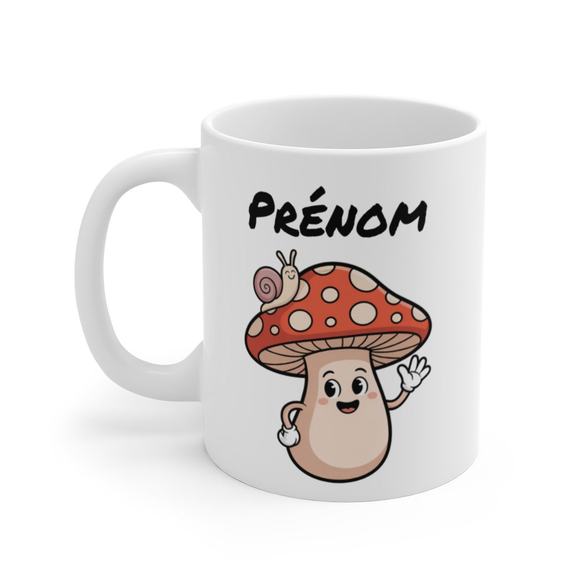 Tasse Personnalisable Champignon Rigolo – Mug Forêt Kawaii avec Escargot et Prénom – Cadeau Nature 325ml