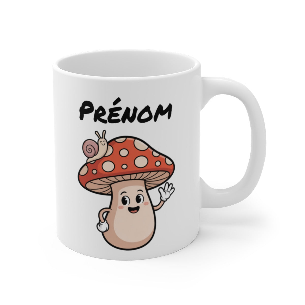 Tasse Personnalisable Champignon Rigolo – Mug Forêt Kawaii avec Escargot et Prénom – Cadeau Nature 325ml