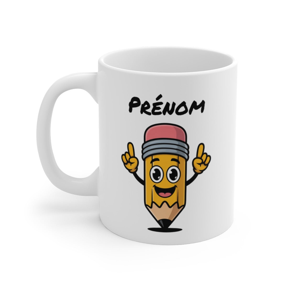 Tasse Personnalisable Crayon Rigolo – Mug Cartoon École Écriture avec Prénom – Cadeau Prof ou Élève 325ml