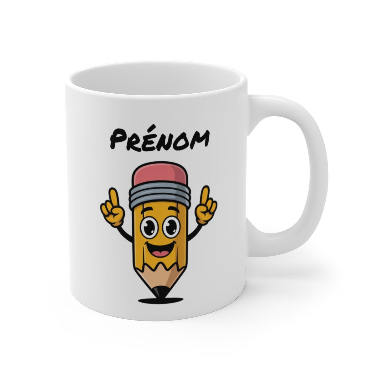 Tasse Personnalisable Crayon Rigolo – Mug Cartoon École Écriture avec Prénom – Cadeau Prof ou Élève 325ml