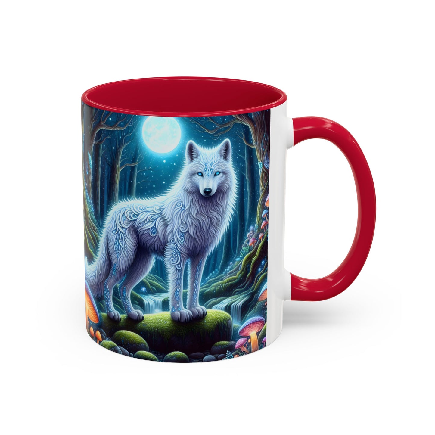 Tasse Loups Blancs Fantasy – Mug Forêt Mystique et Lune Magique – Illustration Féerique Animaux Spirituels 325ml