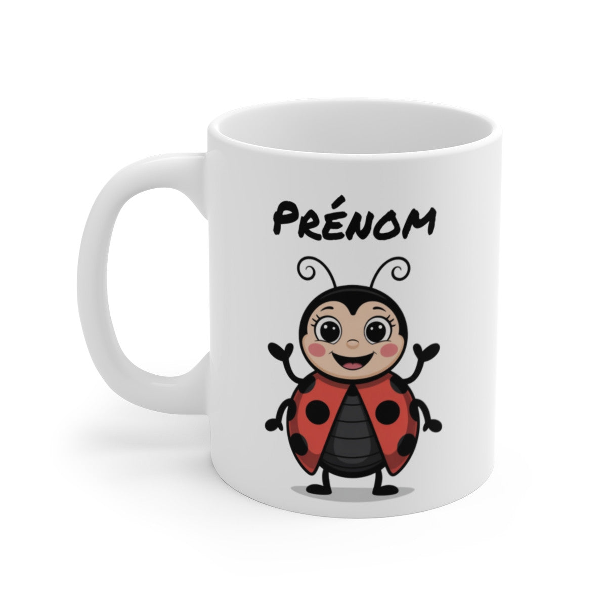 Mug Personnalisé Coccinelle Mignonne – Insecte Sourire Cartoon – Design Nature avec Prénom