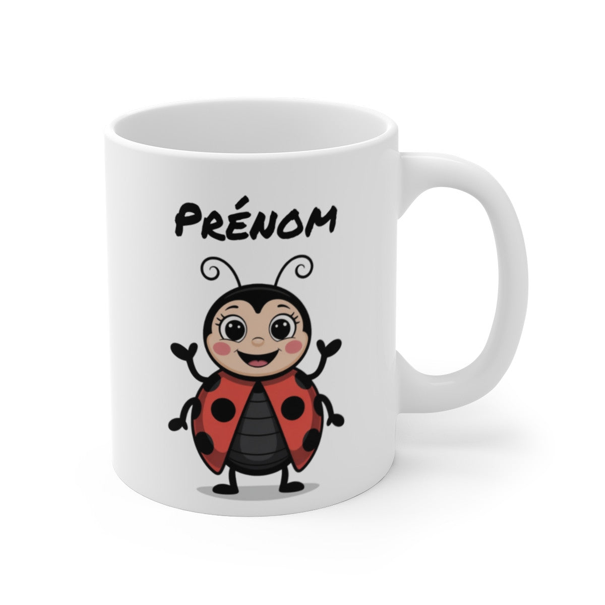 Mug Personnalisé Coccinelle Mignonne – Insecte Sourire Cartoon – Design Nature avec Prénom
