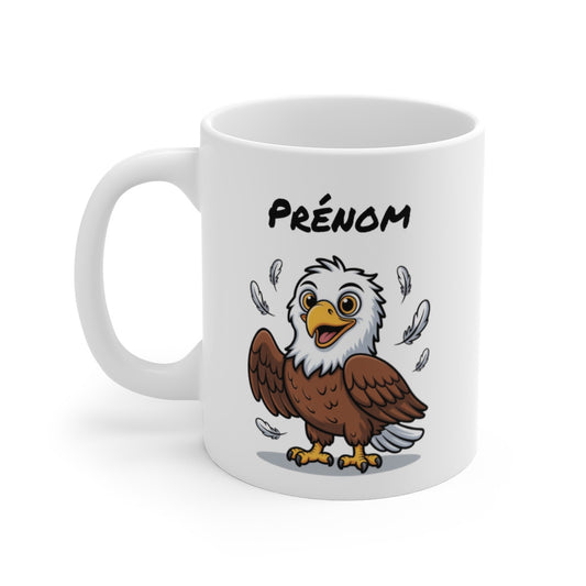Mug Personnalisé Aigle Joyeux – Oiseau de Proie Cartoon – Illustration Animalière avec Prénom