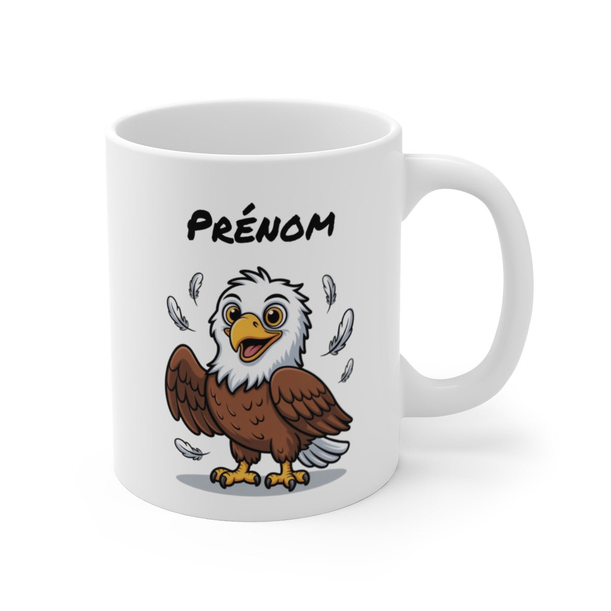 Mug Personnalisé Aigle Joyeux – Oiseau de Proie Cartoon – Illustration Animalière avec Prénom