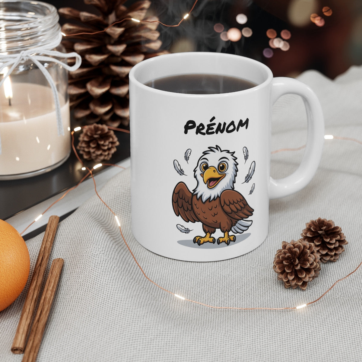 Mug Personnalisé Aigle Joyeux – Oiseau de Proie Cartoon – Illustration Animalière avec Prénom