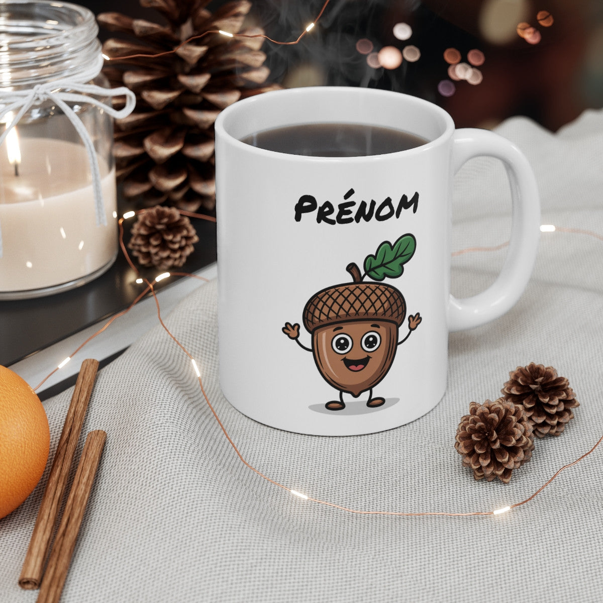 Mug Personnalisé Gland Mignon – Illustration Forêt Automne – Design Cartoon avec Prénom