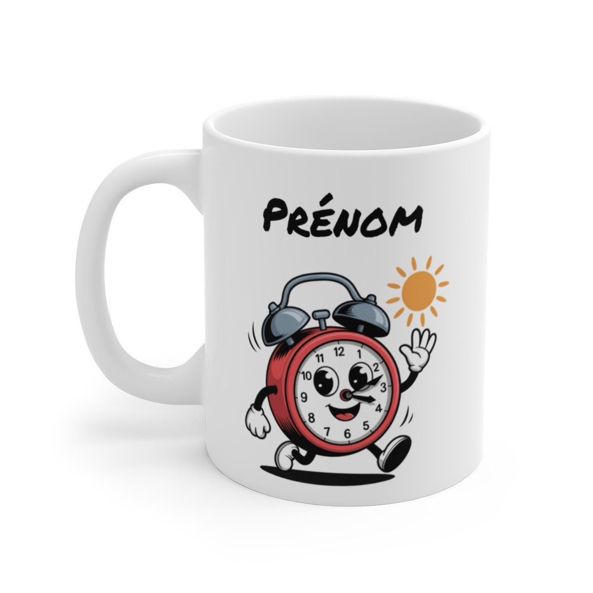 Mug Personnalisé Réveil Matin – Design Cartoon Bonne Humeur – Illustration Soleil avec Prénom