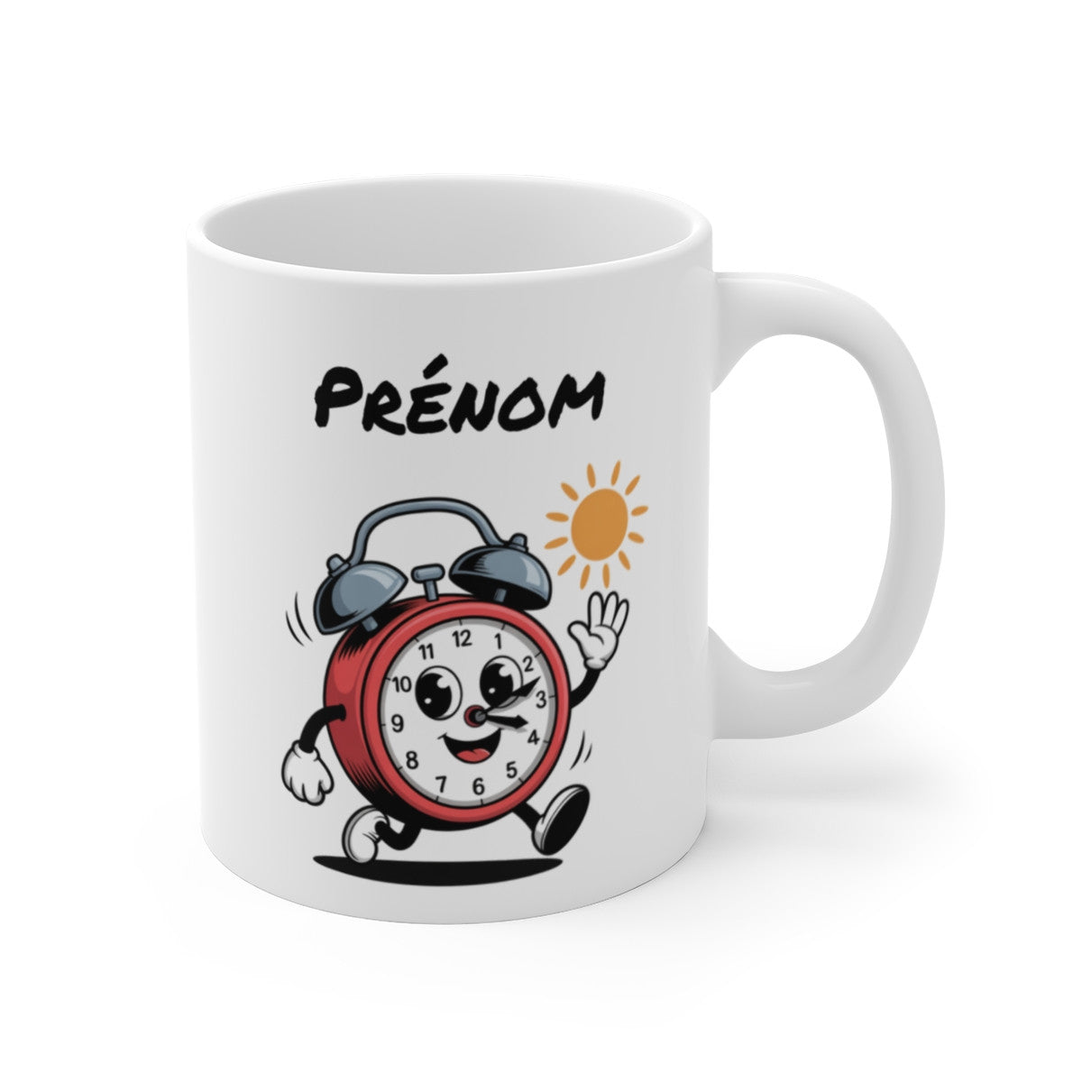 Mug Personnalisé Réveil Matin – Design Cartoon Bonne Humeur – Illustration Soleil avec Prénom