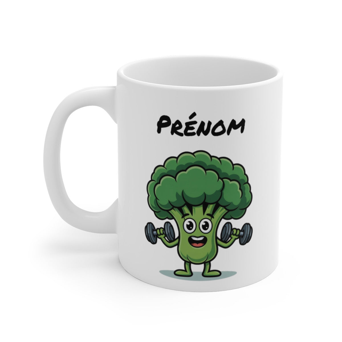 Mug Personnalisé Brocoli Musclé – Design Cartoon Sportif et Végétal – Illustration Fun avec Prénom