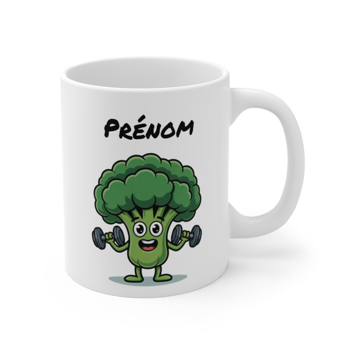 Mug Personnalisé Brocoli Musclé – Design Cartoon Sportif et Végétal – Illustration Fun avec Prénom