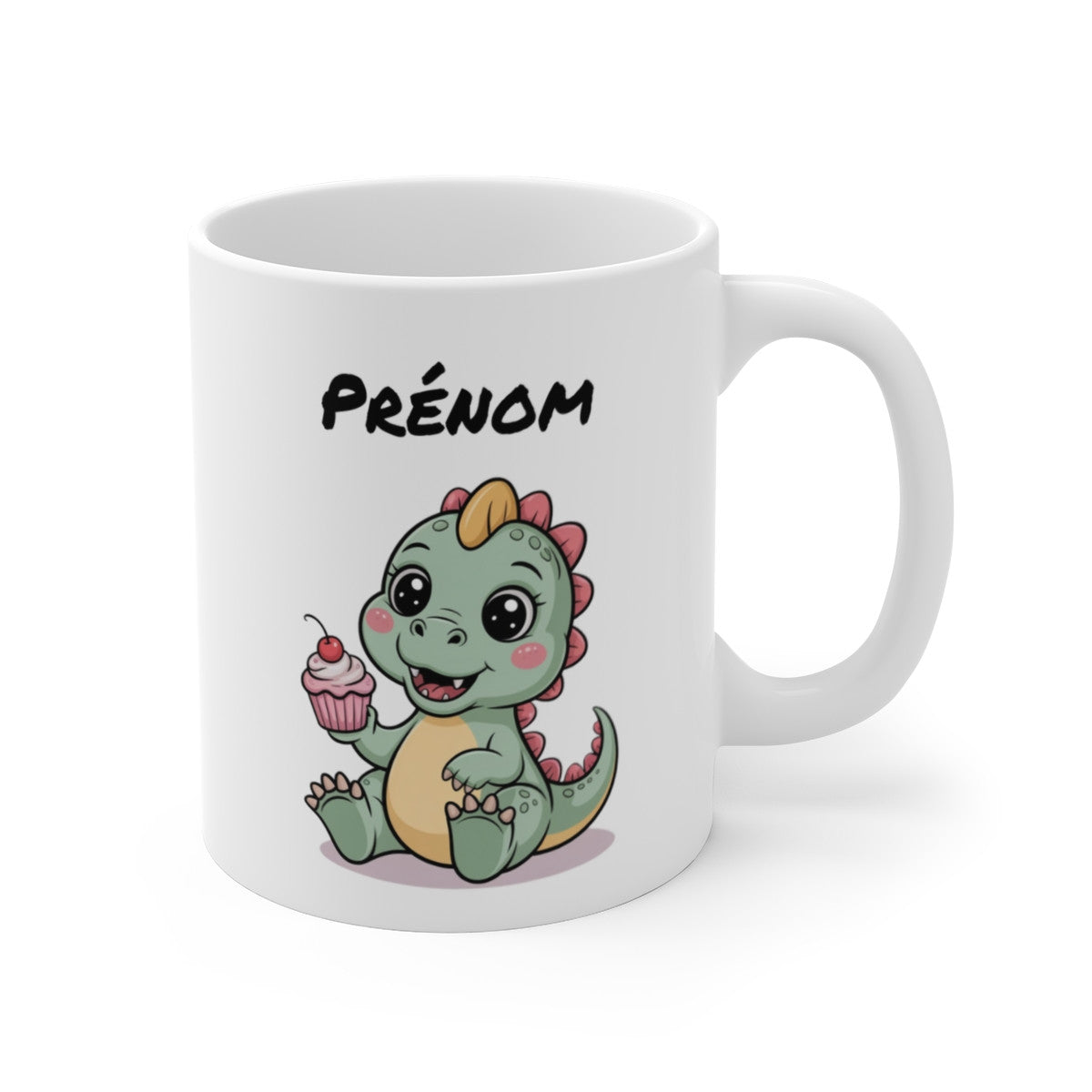 Mug Personnalisé Dinosaure Cupcake – Design Enfant Kawaii – Illustration Gourmande et Colorée avec Prénom