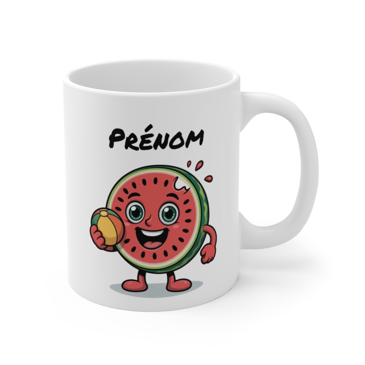 Mug Personnalisé Pastèque d’Été – Tasse Fruitée avec Prénom – Illustration Mignonne Vacances et Soleil