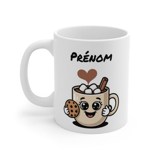 Mug Chocolat Chaud et Cookie – Design Mignon avec Prénom – Tasse Gourmande Personnalisée