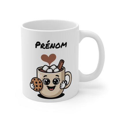 Mug Chocolat Chaud et Cookie – Design Mignon avec Prénom – Tasse Gourmande Personnalisée