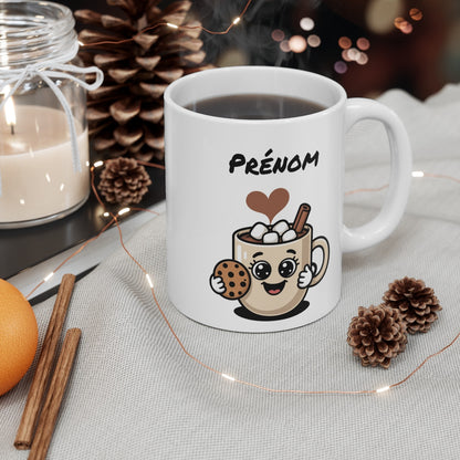 Mug Chocolat Chaud et Cookie – Design Mignon avec Prénom – Tasse Gourmande Personnalisée