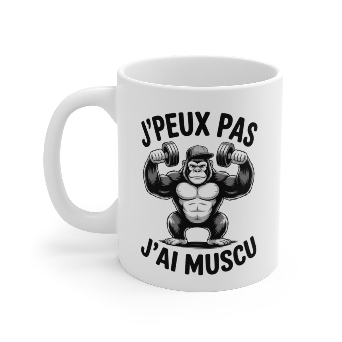 Mug J’Peux Pas J’ai Muscu – Gorille Bodybuildé avec Haltères – Cadeau Original Musculation Sport