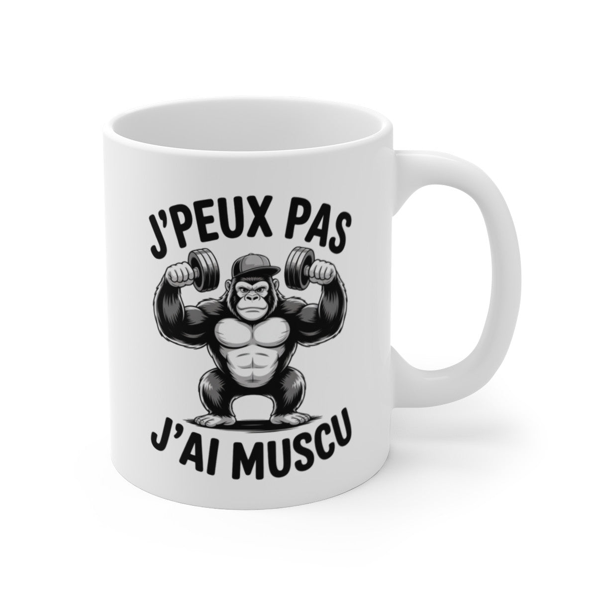 Mug J’Peux Pas J’ai Muscu – Gorille Bodybuildé avec Haltères – Cadeau Original Musculation Sport