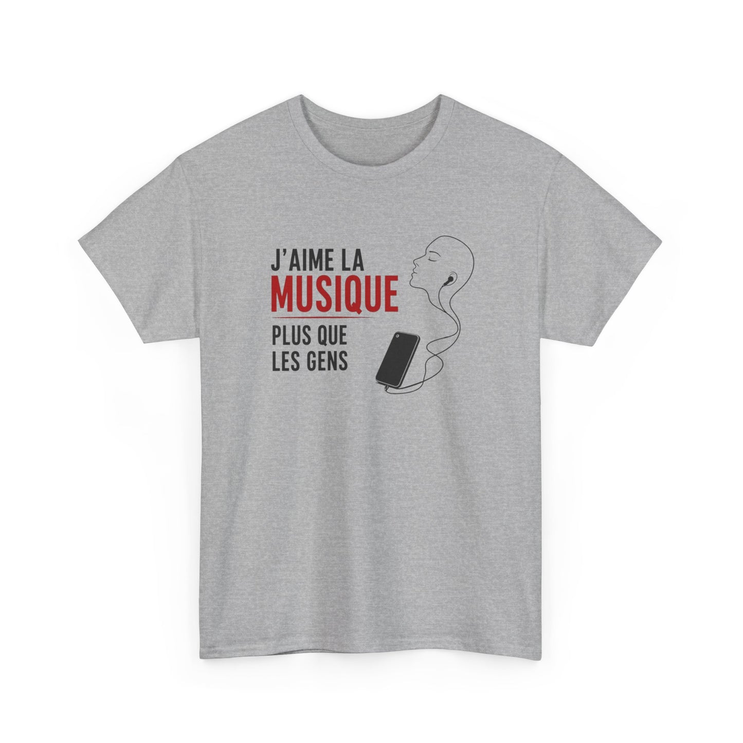 T-Shirt J’Aime La Musique Plus Que Les Gens Homme Femme – Tee Shirt Humour Musique – Cadeau Fan Musique Noir Blanc Gris