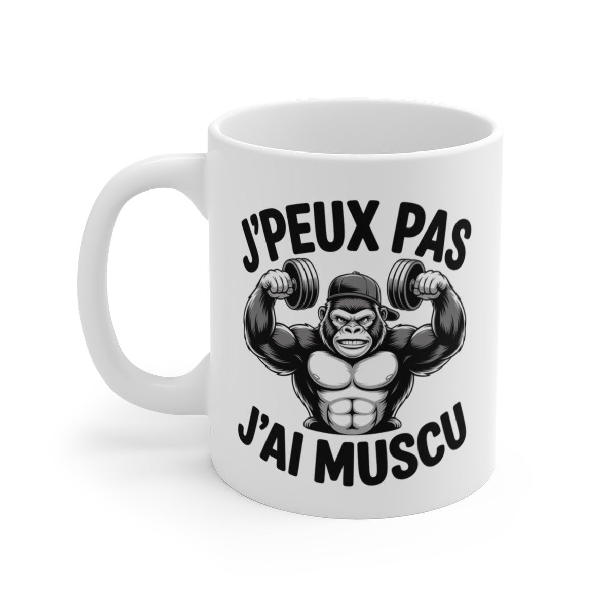 Mug J’Peux Pas J’ai Muscu, – Gorille Musclé avec Haltères – Cadeau Sport & Motivation Musculation