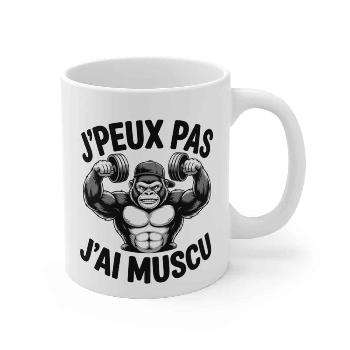 Mug J’Peux Pas J’ai Muscu, – Gorille Musclé avec Haltères – Cadeau Sport & Motivation Musculation